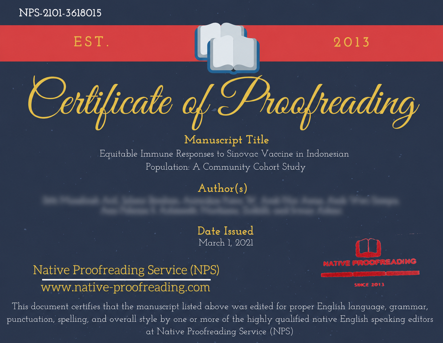 Contoh Certificate of Proofreading dengan nama penulis disamarkan